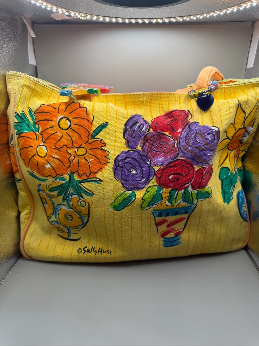 Sally Huss Hand Painted Floral Canvas Tote Bag